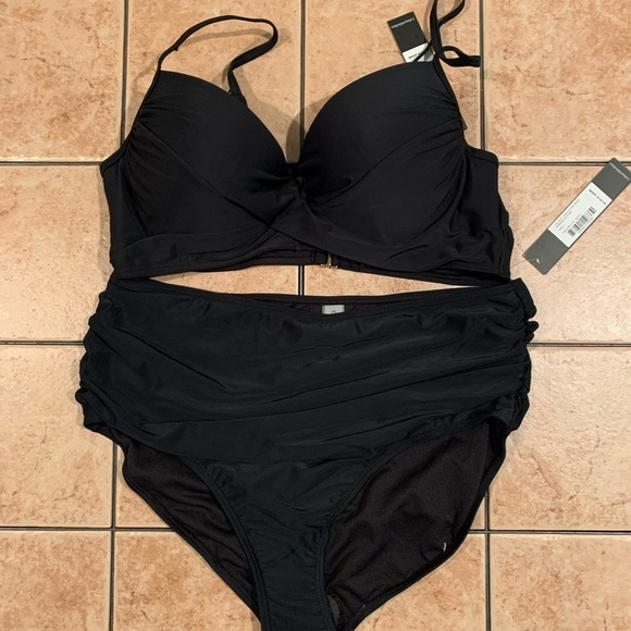 Catherine Malandrino Bikini with Twist Top and High Waist Bottoms in Black L NWT - Picture 2 of 7